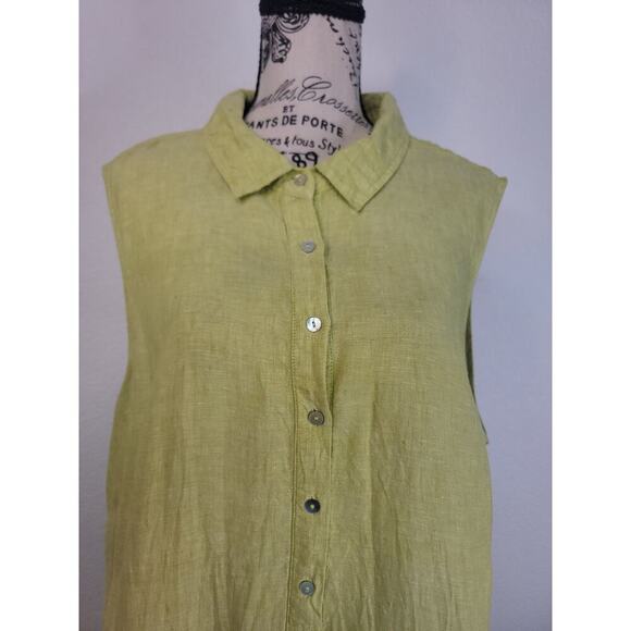 Tahari Midi Shirt Dress Plus 2X Collar Popover 100% Linen Sleeveless Lagenlook - Picture 3 of 10